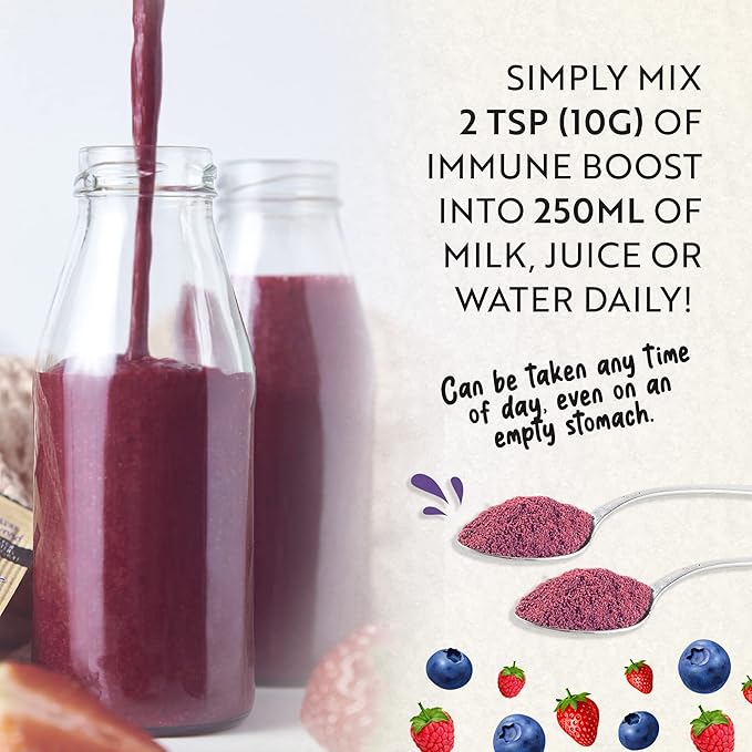 Kids Immune Support Powder - Immune System Support with Vitamin C A + E, Magnesium & Probiotics for with 9 Superberries - Berry Taste Immunity Gummies Alternative 8.82oz (250g)