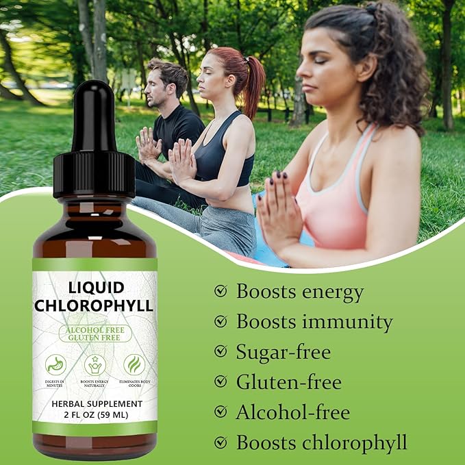 Chlorophyll Liquid Drops, Vegan Chlorophyll Liquid Drops, Body Deodorant & Gut Support Healthcare Liver, Digestion & Immune System, Natural Mint Flavor, 2 Fl Oz (59 Ml)