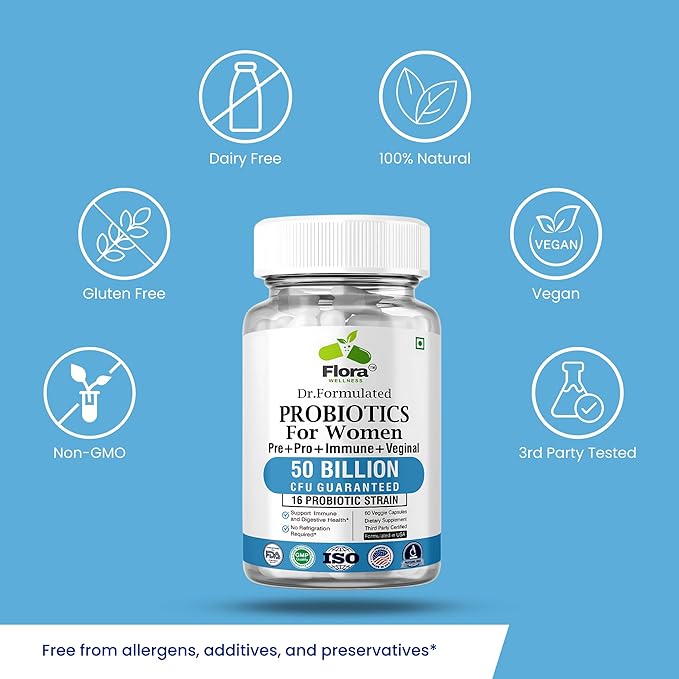 Probiotics for Women - 50 Billion CFU, 16 Strains, Organic Prebiotics & Probiotics for Women (Eurofins Lab Tested) - Digestive, Vaginal, Immune & Urinary Health - 2 Months Supply - 60 Capsules