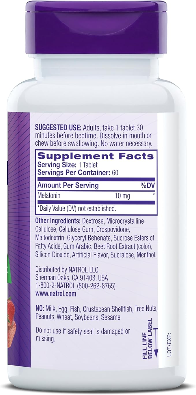 Natrol Fast Dissolve Melatonin 10 mg, Melatonin Supplements for Restful Sleep, Sleep Support for Adults, 60 Strawberry-Flavored Tablets, Up to a 60 Day Supply