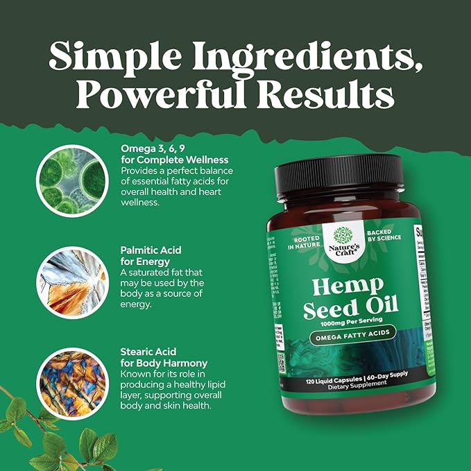 Bundle of Natural Hemp Seed Oil Capsules and Omega Flaxseed Oil 1000mg Softgels - with Essential Fatty Acids for Joint Support - Natural Omega 3 6 9 Supplement for Hair Skin and Nails