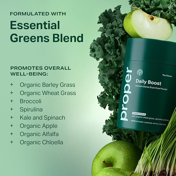 Proper Energy & Wellness Boost Bundle: Greens Superfood for Digestion & Metabolism Support with Caffeine-Free Energy Drink Mix