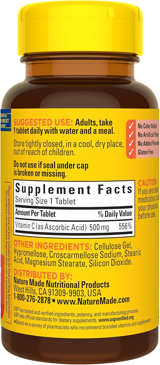 Nature Made Vitamin C 500 mg, Dietary Supplement for Immune Support, 100 Tablets, 100 Day Supply
