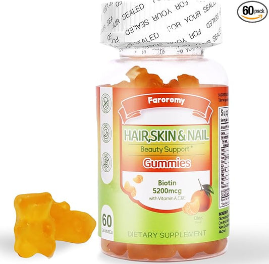 Multivitamin Gummies for Adult 5200mcg Biotin, Citrus Flavored Daily Multivitamins with Vitamins A, C, D3, E, B6 and B12, Zinc-Skin, Hair Growth, All Over Health