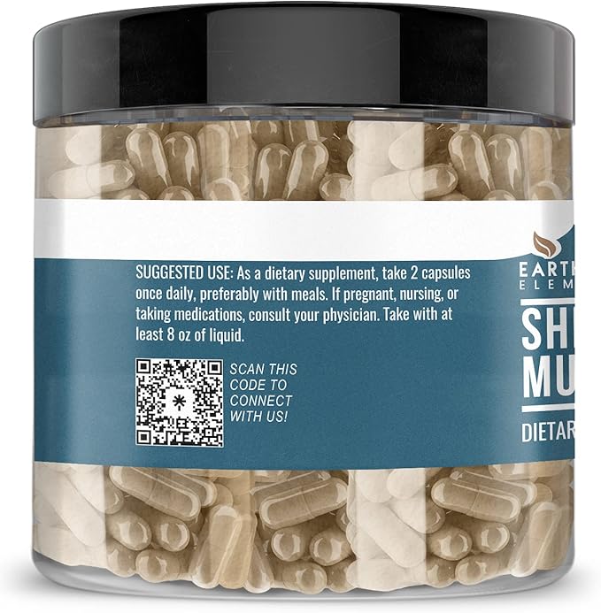 Earthborn Elements Shiitake Mushroom Extract 200 Capsules, Pure & Undiluted, No Additives
