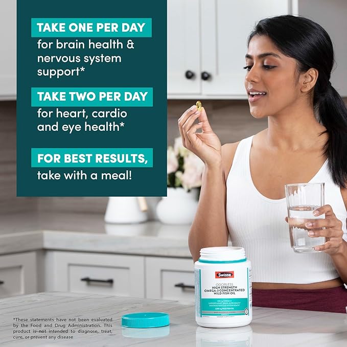 Swisse Wild Fish Oil Omega 3 Supplements for Women and Men | EPA DHA Fish Oil Supplements | Odorless - Helps Support Brain, Eye and Heart Health | High Strength 1500 mg | 400 Softgel Pills