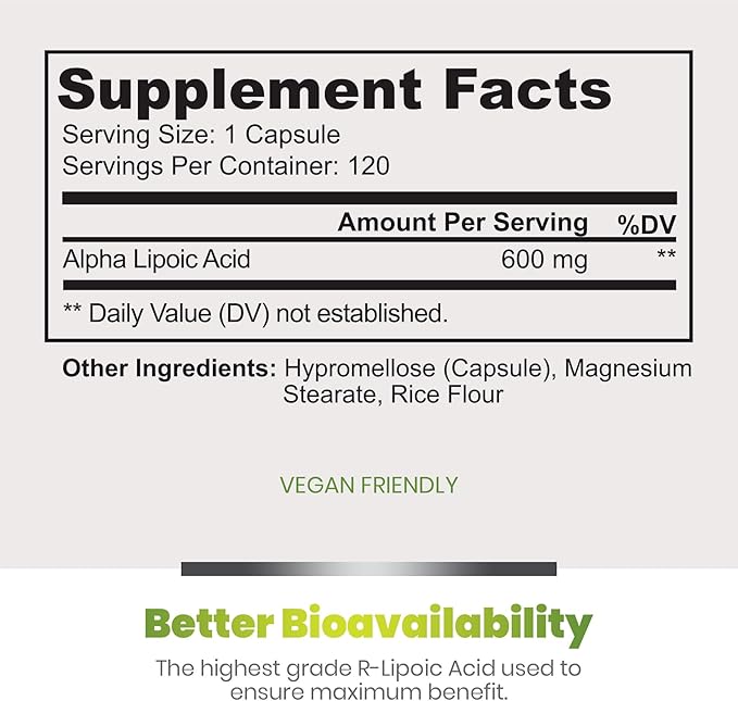 Simply Natures Pure Alpha Lipoic Acid 600mg 360 Veggie Capsules, Non-GMO Thioctic Acid 12 Month Supply