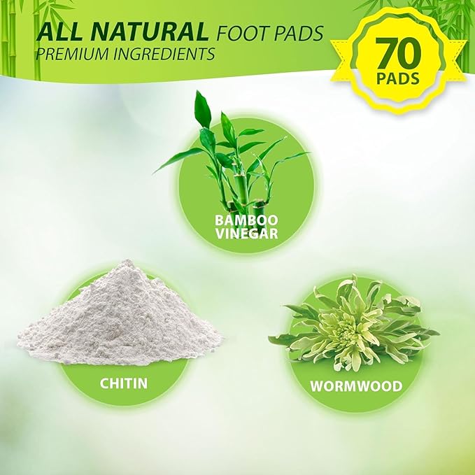 Natural Bamboo Charcoal Foot Pads: 70 Pack Wormwood Sleep Aid and Stress Relief Foot Pads for Men and Women (70 Count)