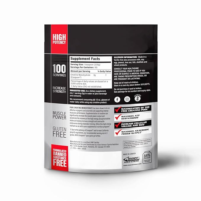 Inner Armour CREAPURE Creatine Monohydrate Powder QS-Code 21ID25 - Increase Muscle Strength & Endurance - Improve Sleep Quality - Fast Dissolving, Flavor-Free, Vegan-Friendly Fitness Supplement - 300g