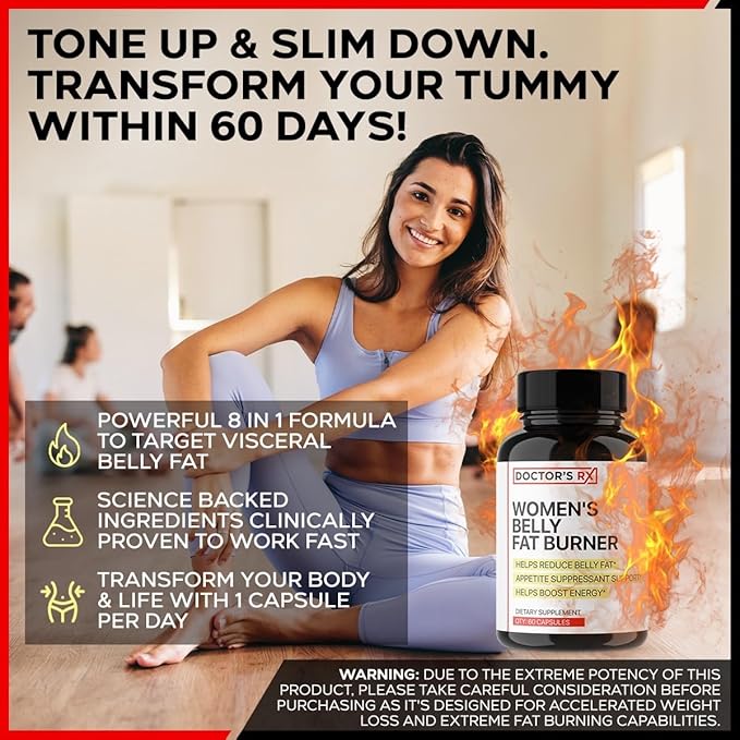 Belly Fat Burner Supplement for Women | Metabolism Booster, Suppress Appetite, Burn Calories | Extra Strength Weight Loss Pills for Women with 8 Strong Ingredients - 60 Servings