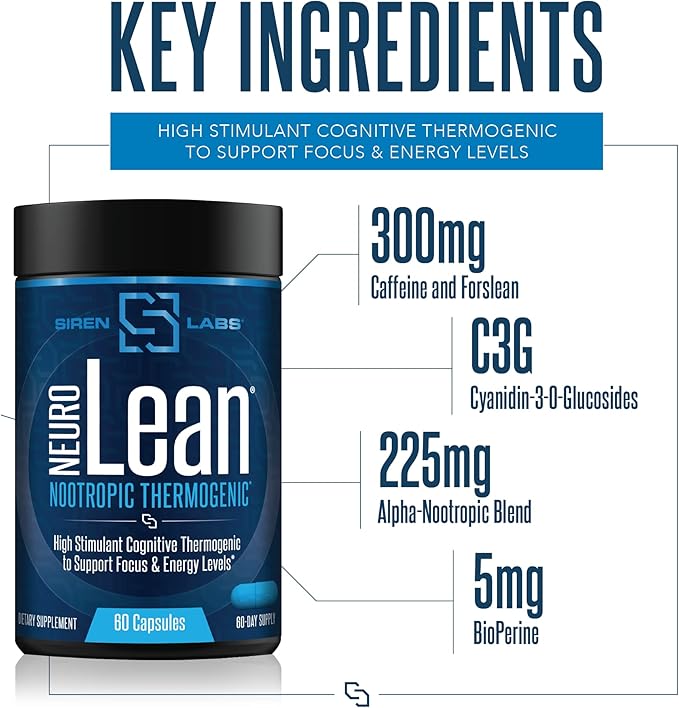 Siren Labs Neuro Lean Concentrated Thermogenic for Health, Water Loss, Energy and Focus - 60 Capsules