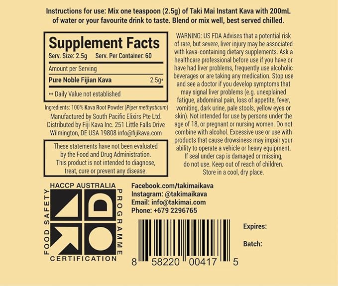 Taki Mai Instant Kava Kava Powder 150g – Premium Kava Root Powder with High Kavalactone Content – Natural Relaxation Aid for Calmness, Stress Relief, and Sleep Support – Easy-to-Mix