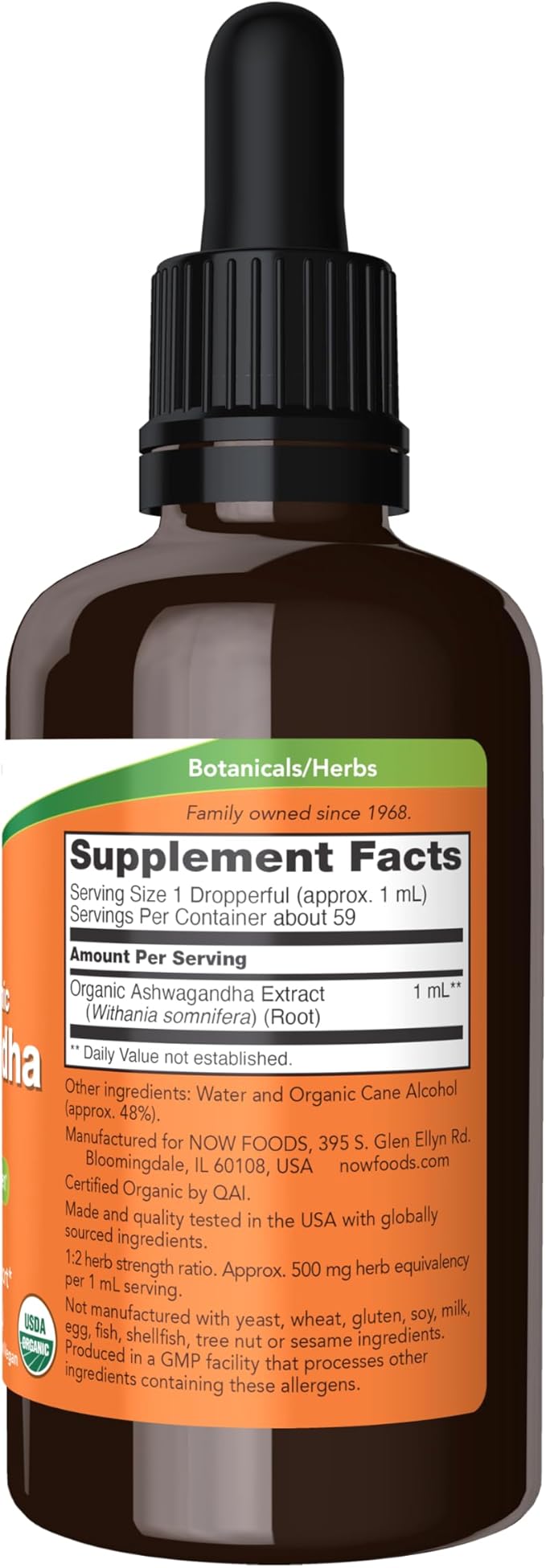 NOW Foods Supplements, Ashwagandha Liquid Extract, Organic, Immune System Support, 2 fluid ounces