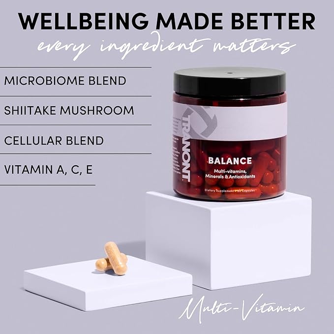 Tranont Balance | 90 Count | Multi-Mineral & Vitamin Capsules for Adults | Vitamin C, A, and E Magnesium, Zinc, Calcium, and Iodine | Boosts Immunity, Energy, and Digestion | Gluten Free, Vegetarian