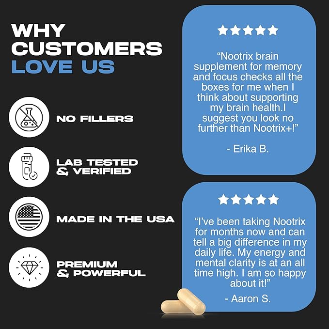 Brain Plus Nootropic Supplement | Supports Memory, Mental Focus, Cognitive Health & Energy | Promotes Healthy Mood & Brain Function | Vitamin B1, Vitamin B6 & Vitamin B12 | 30 Capsules