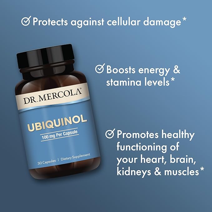 Dr. Mercola Ubiquinol - 100 mg Ubiquinol - Supports Energy Production - Antioxidant Supplement - Non-GMO, Gluten-Free & Soy-Free - 30 Capsules (30 Servings)
