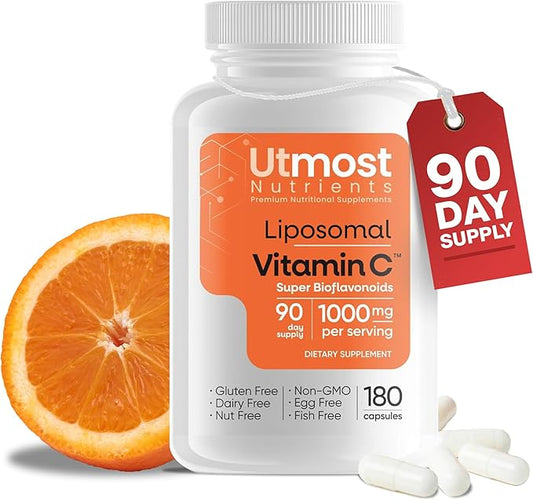 Liposomal Vitamin C - 1000MG VIT C & 100MG Super Bioflavonoid Complex for Enhanced Wellness | Antioxidant Supplement with Natural Raw Ingredients for Adults | Advanced Support | Non-GMO (180 capsules)