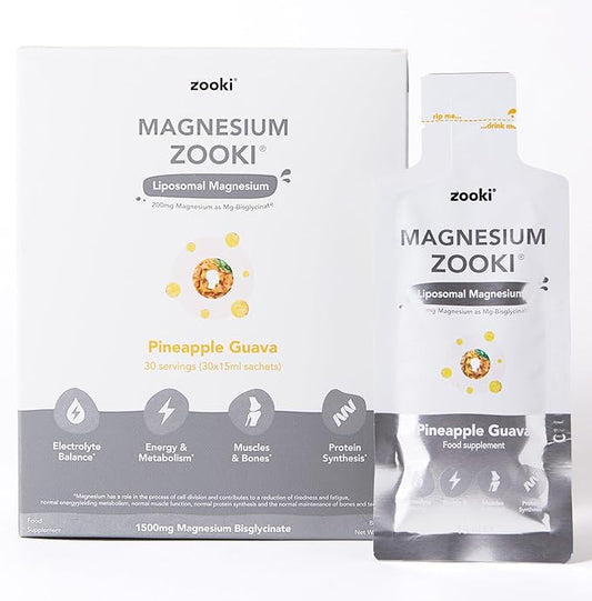 Zooki Liposomal Magnesium Glycinate 1500mg Liquid – 4X Higher Absorption – Great Taste, Sugar Free, Vegan – Alternative to High Strength Magnesium Tablets – Sleep, Stress, Muscle Cramps (30 Servings)