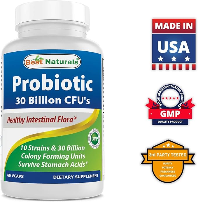 Best Naturals Probiotic 10 Strains & 30 Billion CFU Intestinal Flora, 60 Veggie Capsules (60 Count (Pack of 1))