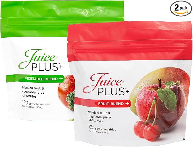 JuicePlus+ Fruit & Vegetable Blend Soft Chews - Tasty Vegan Fruit and Veggie Gummy Vitamins for Adults & Kids - 4 Month Supply (4 Pouches, 30 Chews Each)