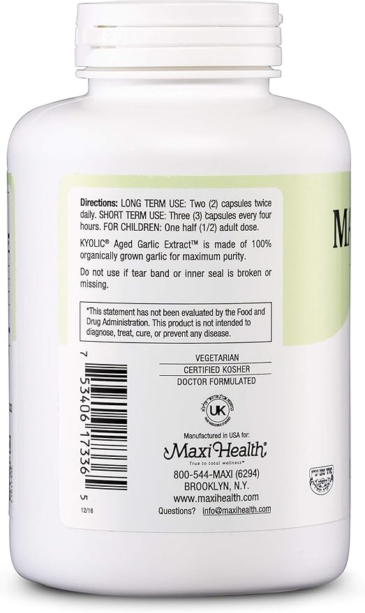 Maxi Health - Maxi Biotic Aged Garlic Extract Capsules (360 Count) | Kyolic Garlic Supplement with Spirulina, Echinacea, Oregano and Enzymax - Natural Antioxidant - Wellness Support