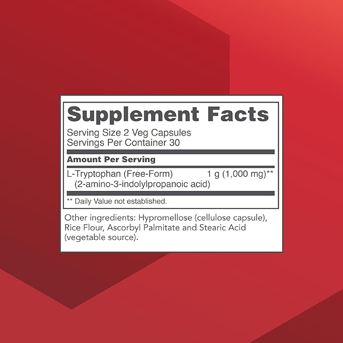 PROTOCOL FOR LIFE BALANCE L-Tryptophan 500mg - Stress Relief and Relaxation - 60 Veg Caps
