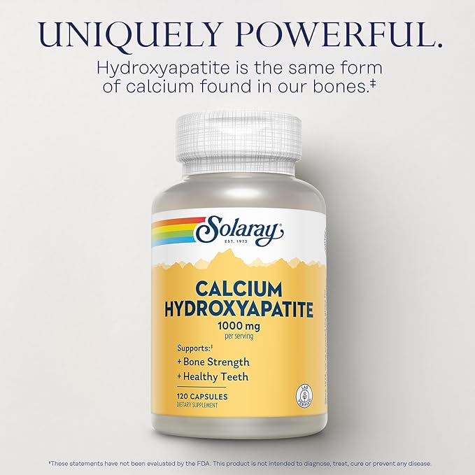 Solaray Calcium Hydroxyapatite 1000mg - Calcium Supplements for Women & Men, Hydroxyapatite Powder Capsules, Healthy Teeth and Bone Support - 120 Capsules