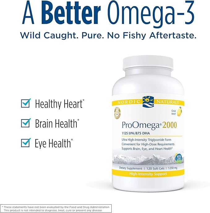 Nordic Naturals ProOmega 2000, Lemon Flavor - 120 Soft Gels - 2150 mg Omega-3 - Ultra High-Potency Fish Oil - EPA & DHA - Promotes Brain, Eye, Heart, & Immune Health - Non-GMO - 60 Servings