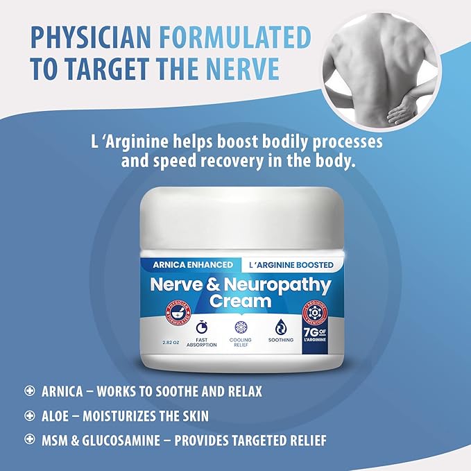Neuropathy Cream Arnica Enhanced and L’Arginine Boosted Formula - Maximum Strength Relief for Foot, Hands, Legs, Toes Includes 7grams of L’Arginine; Vitamin B6, MSM, Arnica, Aloe -2.82oz