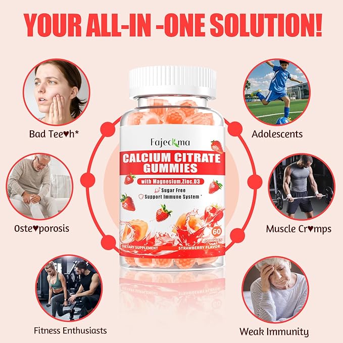 Calcium Citrate Gummies for Women Men: 1200 Calcium Magnesium Zinc with Vitamin D3 B6 Supplement for Adult - Vegan High Absorption Chewable Gummy Sugar Free(120Count)