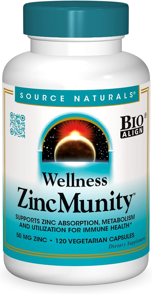 Source Naturals Wellness ZincMunity, Supports Zinc Absorbtion, Metabolism, and Utlization for Immune Health*, 50 mg Zinc - 120 Vegetarian Capsules