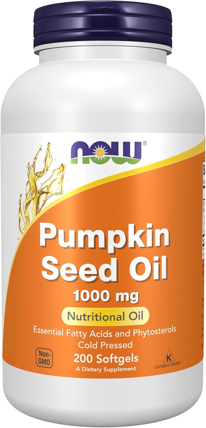 NOW Foods Supplements, Pumpkin Seed Oil 1000 mg with Essential Fatty Acids and Phytosterols, Cold Pressed, 200 Softgels