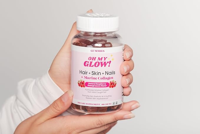 Hair, Skin & Nails + Marine Collagen – Gluten-Free, Non-GMO Gummies, Raspberry Pomegranate