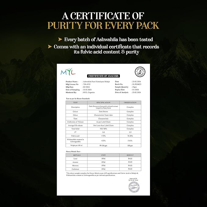 Shilajit Himalayan Pure Organic Resin Supplement for Men & Women with Ashwagandha, Natural Gold Grade for Energy & Immunity with 85+ Trace Minerals & Fulvic Acid | 25g, 83 Servings, 12 Weeks Supply.