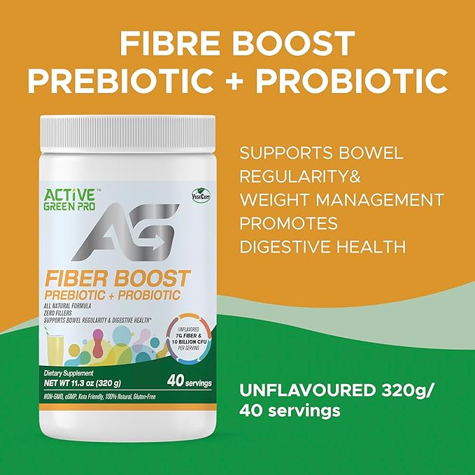 Fibre Boost Prebiotic + Probiotic - Organic - Enzyme & Vitamin Production - Supports Bowel Regularity - Digestive Health - Unflavoured - Gluten Free - Sugar Free - 320g/40 Servings