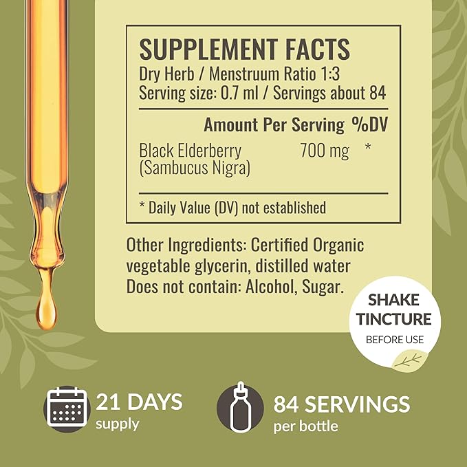 HERBAMAMA Black Elderberry Drops - Vegan Elderberry Liquid Extract for Immune Support - Non-GMO, Alcohol & Sugar-Free Immunity Supplement, 21-Day Supply