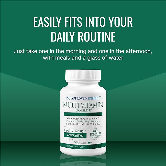 Approved Science Multi-Vitamin - with Full-Spectrum B-Vitamins, Green Tea, Lutein, Lycopene, Zeaxanthin, BioPerine - 60 Capsules - 3 Month Supply