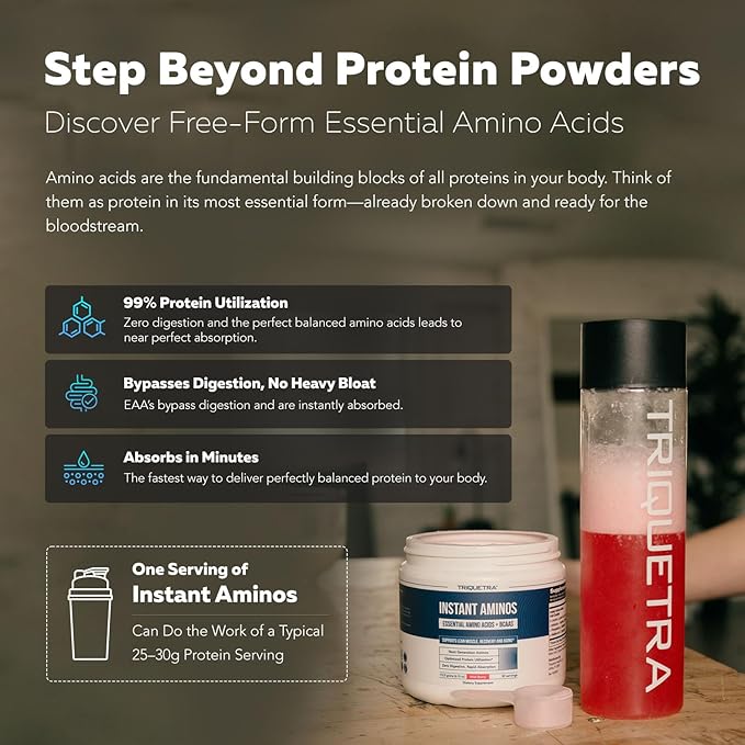 Instant Aminos - EAA+BCAA - 10 Essential Amino Acids Supplement - Rapid Absorption, Zero Digestion - Supports Lean Muscle, Recovery & Aging - 321% DIAAS Protein Score - Wild Berry (30 Servings)