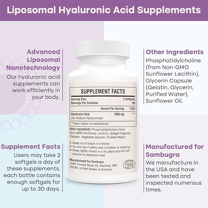 Liposomal Hyaluronic Acid Supplements 1000mg and TUDCA Liver Support 1100mg (Pack of 4)