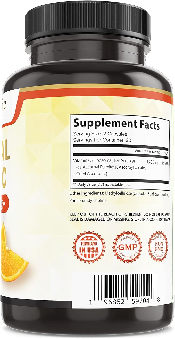 Liposomal Vitamin C Dietary Supplement, Capsules Non GMO, Soy Free, Gluten Free