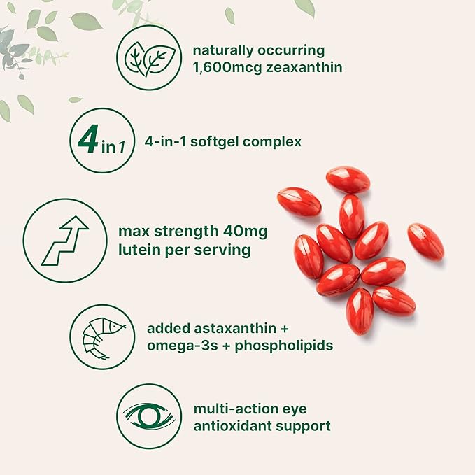 Micro Ingredients Lutein & Zeaxanthin 40mg Softgels, 240 Count, with Astaxanthin, Omega-3s, & Phospholipids | Eye + Vision Health Vitamins | Third Party Tested, Non-GMO, Gluten Free