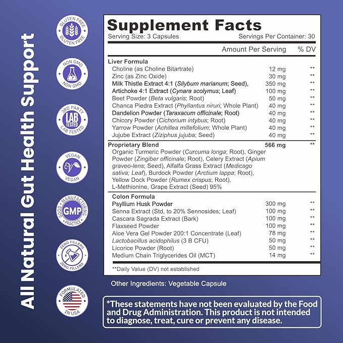 Liver Detox & Colon Cleanse - 2X Stronger - Liver Cleanse Detox & Repair - Colon Cleanser & Detox - Premium Milk Thistle Supplement - Men & Women - Vegan 90 Capsules