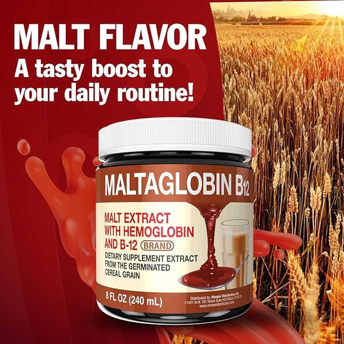 Maltaglobin Vitamin B12 Dietary Supplement, Hemoglobin Support, B12 Vitamins for Energy, 8 fl oz, 1-Pack
