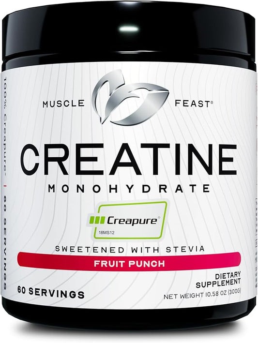 Muscle Feast Creapure Creatine Monohydrate Powder, Vegan Keto Friendly Gluten-Free Easy to Mix, Muscle Recovery Supplement and Best Creatine for Muscle Growth, Natural Fruit Punch, 300g