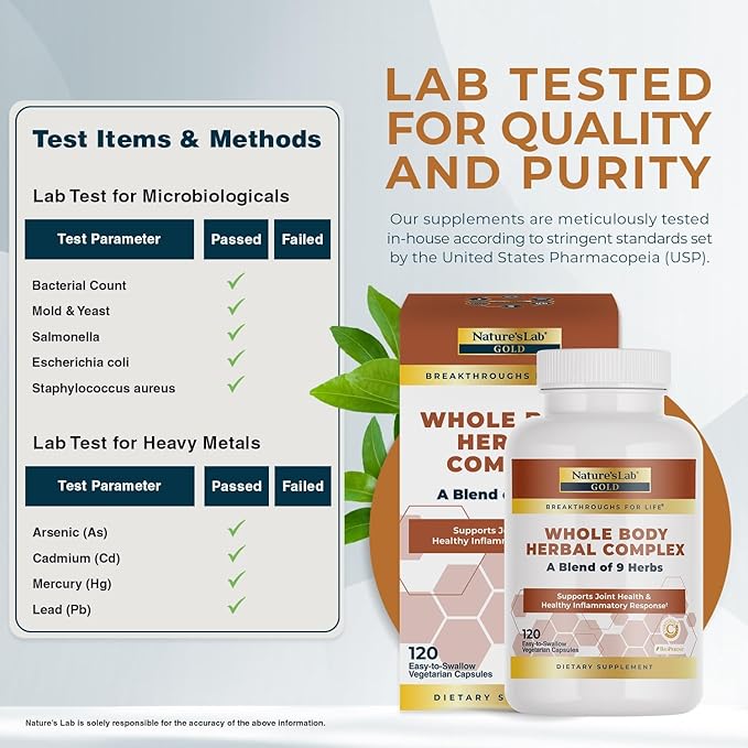 Nature's Lab Gold Whole Body Herbal Complex - Turmeric, Boswellia, Ginger, Green Tea, Rosemary - 120 Capsules (60 Day Supply)