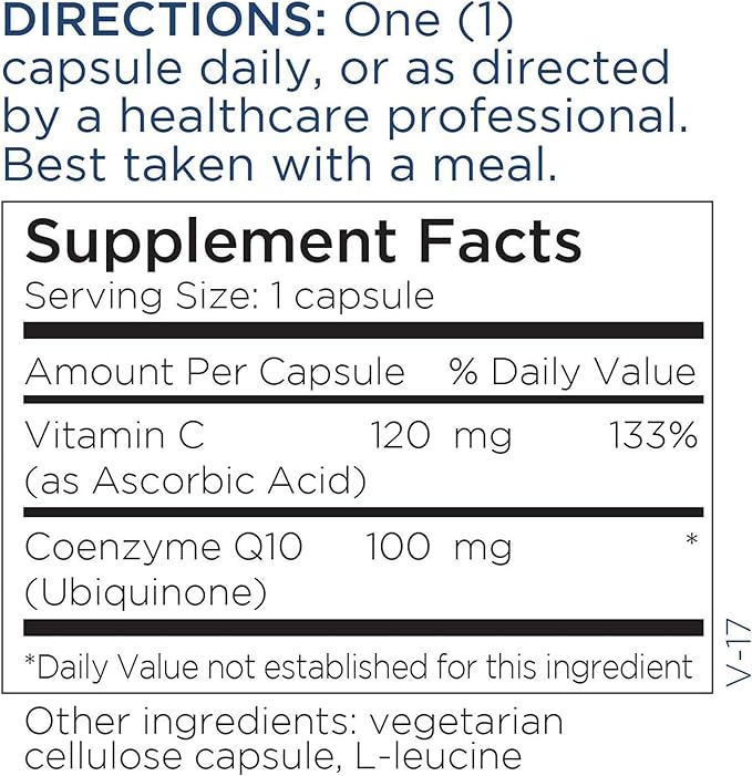 Metabolic Maintenance CoQ10 Capsules - 100mg CoenzymeQ10 with Vitamin C - Antioxidant, Immune, Energy + Cardiovascular Support (60 Capsules)