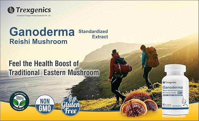 Trexgenics GANODERMA 500mg Reishi Mushroom 20% Polysaccharides Antioxidant, Immunity Support (60 Veg. Capsules)