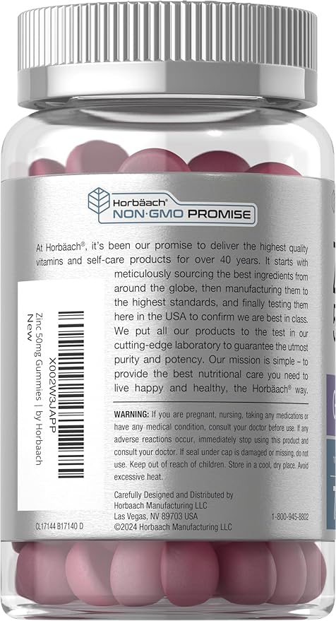 Horbäach Zinc 50mg | 70 Gummies | Mixed Berry Flavor | Vegan, Non-GMO and Gluten Free Formula | Zinc Citrate Dietary Supplement