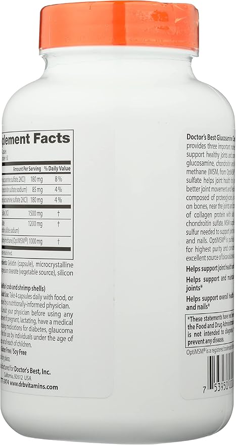 Doctors Best Glucosamine Chondroitin MSM with OptiMSM, Non-GMO, Vegan, 240 Capsule (Pack of 1)