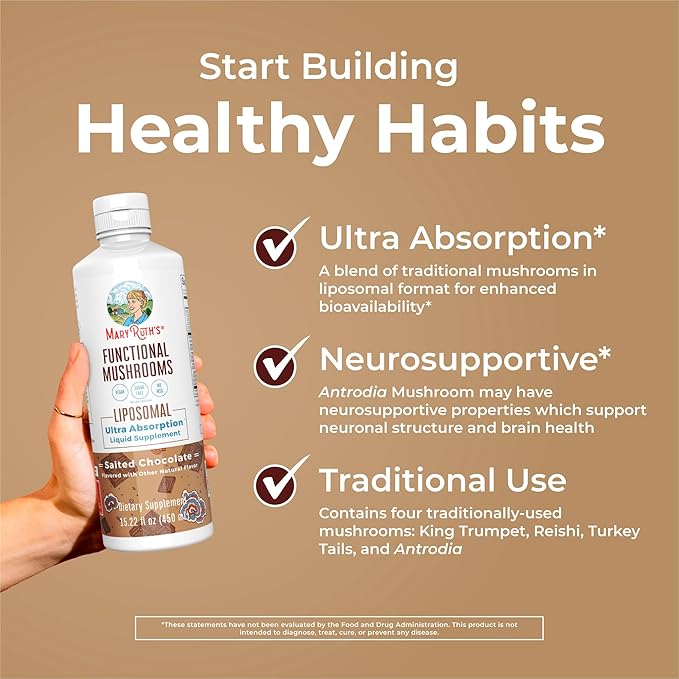 MaryRuth Organics Mushroom, Mushroom Supplement, Mushroom Liquid Vitamin, Reishi Mushroom Supplement for Immune Support, Turkey Tail Vitamin for Stress Relief, Vegan, Non-GMO, Gluten Free, 15.22 Fl Oz
